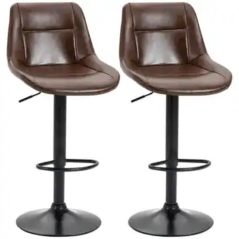 Tesco HOMCOM Modern Swivel Bar Stools Set of 2 Adjustable Height PU Brown offer