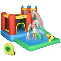 Tesco Outsunny Kids Bouncy Castle w/ Slide Water Pool Climbing Wall & Trampoline offer