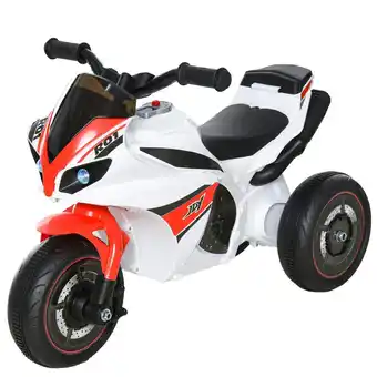 Tesco HOMCOM Kids Ride-On Police Bike 3-Wheel Vehicle w/ Music Lights White offer