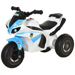 Tesco HOMCOM Kids Ride-On Police Bike 3-Wheel Vehicle w/ Music Lights Blue offer