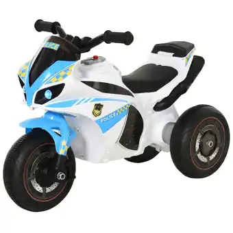 Tesco HOMCOM Kids Ride-On Police Bike 3-Wheel Vehicle w/ Music Lights Blue offer