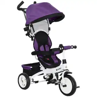 Tesco HOMCOM 6 in 1 Kids Trike, Stroller with Parent Handle, Purple offer