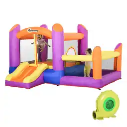 Tesco Outsunny Bouncy Castle with Slide Pool House Inflatable w/ Blower Multi-color offer