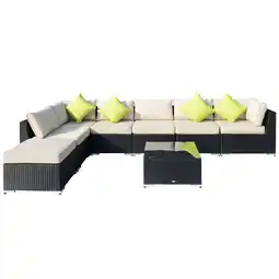 Tesco Outsunny 8pc Rattan Sofa Garden Furniture Aluminium Patio Set Black offer