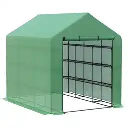 Tesco Outsunny Walk in Garden Greenhouse with Shelves Polytunnel Steeple offer