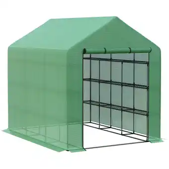 Tesco Outsunny Walk in Garden Greenhouse with Shelves Polytunnel Steeple offer