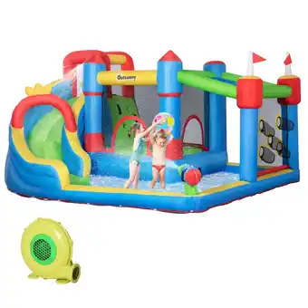 Tesco Outsunny Kids Inflatable Bouncy Castle 6 in 1 Water Slide Water Gun Air Blower offer