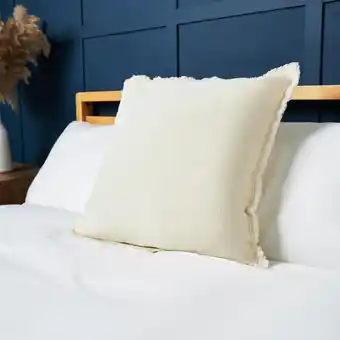 Tesco BHS Cotton Cushion with Frayed Edge, Cream offer