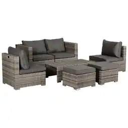 Tesco Outsunny 8pc Outdoor Patio Furniture Set Wicker Rattan Sofa Chair Grey offer