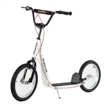 Tesco HOMCOM 90-96cm Kids Kick Scooter w/ Adjustable Handlebar Inflatable Wheels White offer