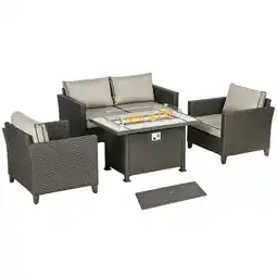 Tesco Outsunny 5 PCs Rattan Garden Furniture Set with Gas Fire Pit Table offer