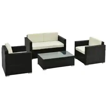 Tesco Outsunny 4PC Rattan Sofa Set Outdoor Coffee Table Chair Wicker Black offer