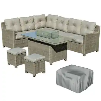 Tesco Outsunny 5 PCs Outdoor PE Rattan L-Shape Sofa Fire Pit Table Set offer