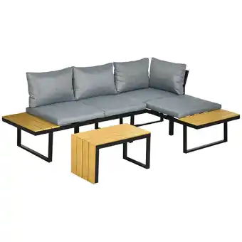 Tesco Outsunny 3PCs Patio Furniture Set s, Wood Grain Plastic Top Table offer