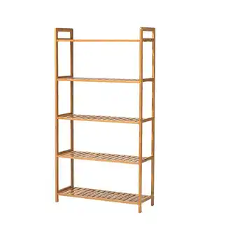 Tesco Living and Home 5 Tier Bamboo Wood Storage Shelf Rack-68cm W x 25cm D x 128cm H offer