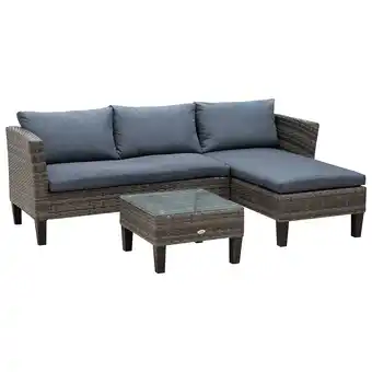 Tesco Outsunny 3 PCs Rattan Outdoor Set Cushion L Shape Corner Sofa Table offer