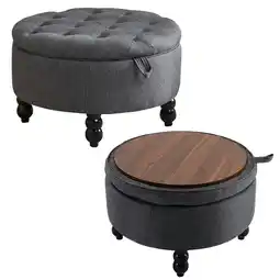 Tesco Living and Home Linen Round Storage Ottoman with Tray Top Table offer