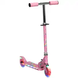 Tesco HOMCOM Kids Scooter 2 Wheels W/ Lights Music Adjustable Height Foldable - Pink offer