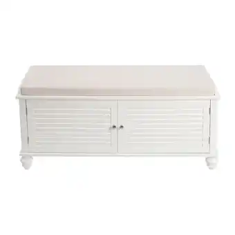 Tesco Living and Home Wooden Shutter Door Shoe Cabinet with Linen Cushion Bench offer