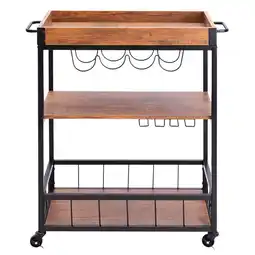 Tesco Living and Home Industrial 3 Tier Wooden Food Serving Wine Trolley for Bar & Kitchen offer