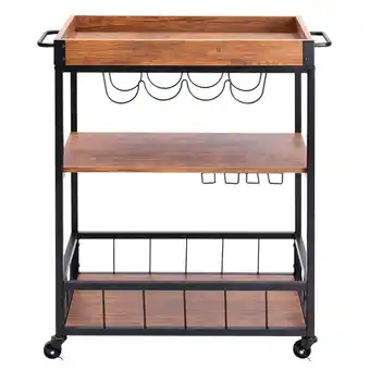 Tesco Living and Home Industrial 3 Tier Wooden Food Serving Wine Trolley for Bar & Kitchen offer