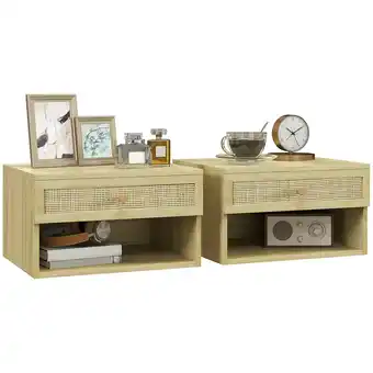 Tesco HOMCOM Floating Nightstands Set of 2 with Rattan Drawer offer