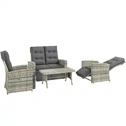 Tesco Outsunny 4 Piece Rattan Garden Furniture Set with Sofa Glass Table offer