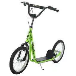 Tesco HOMCOM 90-96cm Kids Kick Scooter w/ Adjustable Handlebar Inflatable Wheels Green offer