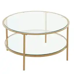 Tesco Living and Home 2 Tier Round Glass Coffee Table Side Table Gold Frame offer