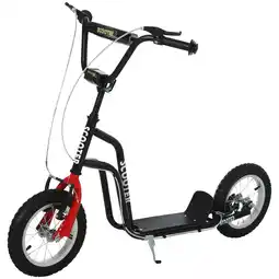 Tesco HOMCOM 75-80cm Kids Kick Scooter w/ Adjustable Handlebar Inflatable Wheels Black offer