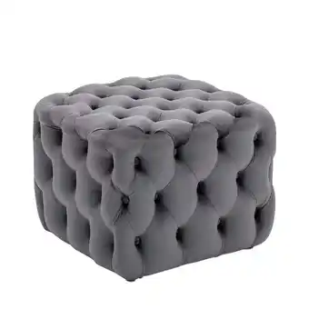 Tesco Living and Home Square Velvet Buttoned Footstool Ottoman - Grey offer