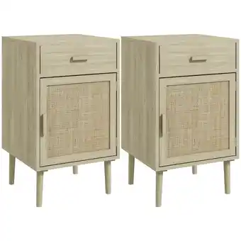 Tesco HOMCOM Bedside Tables Set of 2 with Drawer Cabinet Adjustable Shelf offer