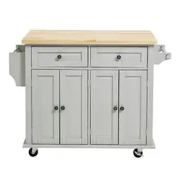 Tesco Living and Home Rolling Wooden Kitchen Cart with Cabinets - Grey offer