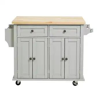 Tesco Living and Home Rolling Wooden Kitchen Cart with Cabinets - Grey offer