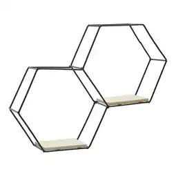 Tesco Living and Home Iron Wall Mounted 2 Tier Hexagon Floating Dispaly Shelves- Black offer