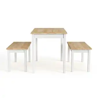 Tesco Living and Home 3-Piece Dining Room Table and Benches - White Brown offer