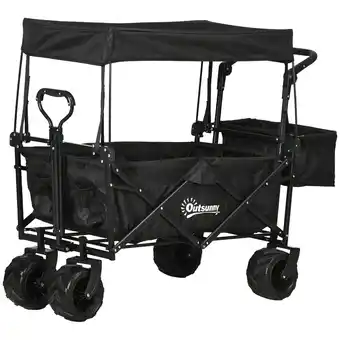 Tesco Outsunny Outdoor Push Pull Wagon Stroller Cart w/ Canopy Top Black offer