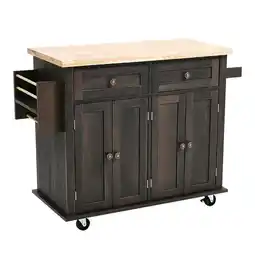 Tesco Living and Home Rolling Wooden Kitchen Cart with Cabinets - Brown offer