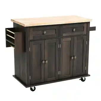 Tesco Living and Home Rolling Wooden Kitchen Cart with Cabinets - Brown offer