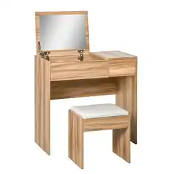 Tesco HOMCOM Dressing Table Set Cushioned Stool Flip-up Mirror Drawer offer