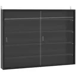 Tesco HOMCOM 5-Tier Wall Display Shelf Cabinet with Slide Doors Black offer