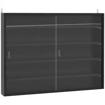 Tesco HOMCOM 5-Tier Wall Display Shelf Cabinet with Slide Doors Black offer