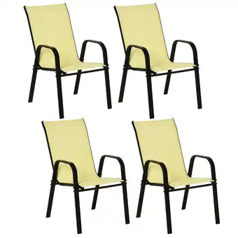 Tesco Outsunny Set of 4 Garden Dining Chair Set w/ High Back Armrest Beige offer