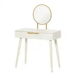 Tesco HOMCOM Modern Dressing Table w/ 2 Drawers Round Mirror offer