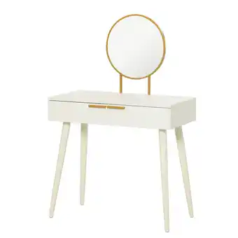 Tesco HOMCOM Modern Dressing Table w/ 2 Drawers Round Mirror offer