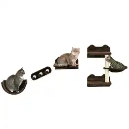 Tesco PawHut 4PCs Wall Mounted Cat Tree Cat Wall Shelves W/ Scratching Post Dark Brown offer