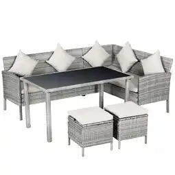 Tesco Outsunny 6Pcs Rattan Sofa Set Coffee Table Footstool Outdoor offer