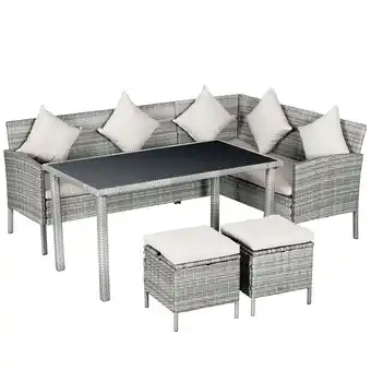 Tesco Outsunny 6Pcs Rattan Sofa Set Coffee Table Footstool Outdoor offer