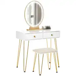 Tesco HOMCOM Dressing Table Set With LED Mirror and Stool 2 Drawers offer