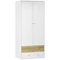 Tesco HOMCOM 2 Door Wardrobe White Wardrobe with Drawers and Hanging Rod offer